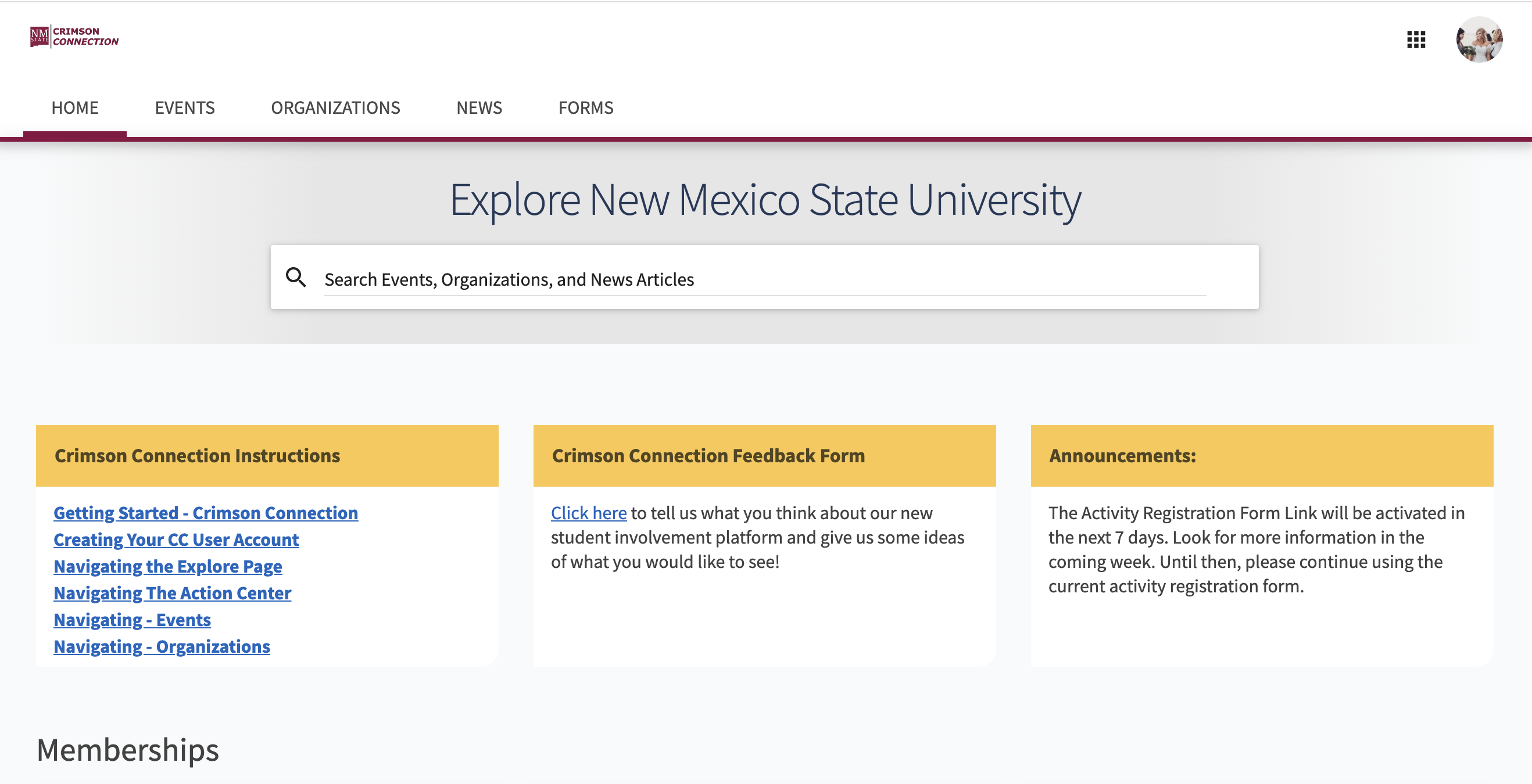 explore crimson connection home page