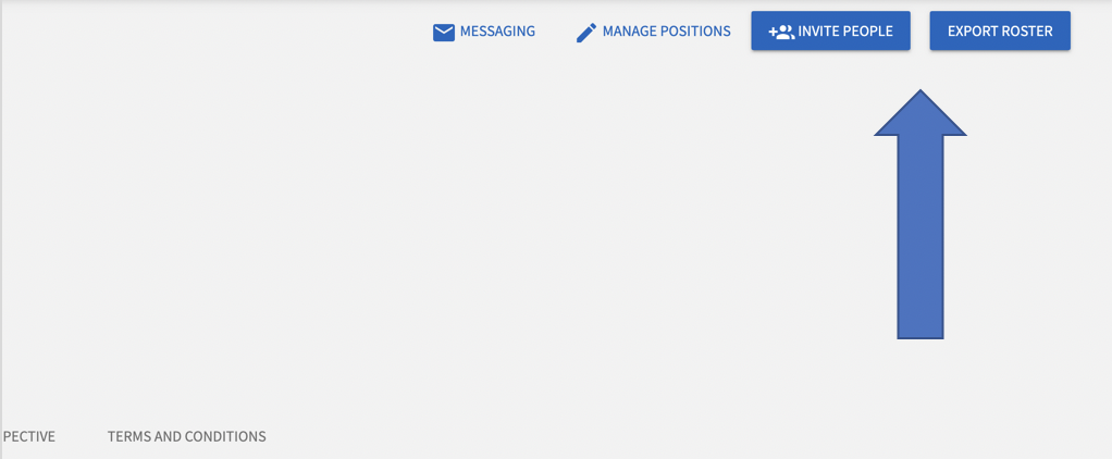 Screenshot highlighting the "Invite People" and "Export Roster" buttons with an arrow pointing towards them for emphasis.